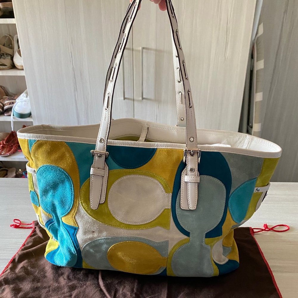 Coach Optic C Patchwork Suede Tote - image 2